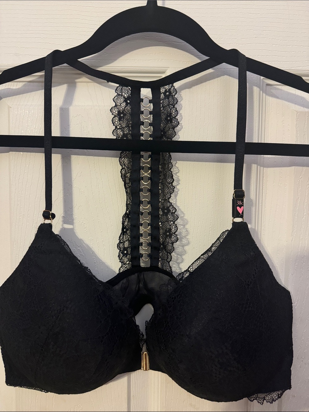 Victoria's Secret Black Lace Front-Closure Bra with Decorative Back NWT 38C